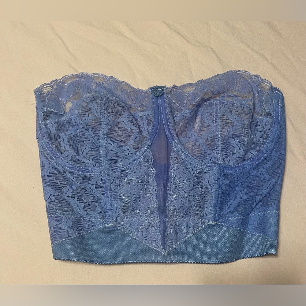 Vintage Carriage Court Lace Periwinkle bustier bra 34D bralette corset